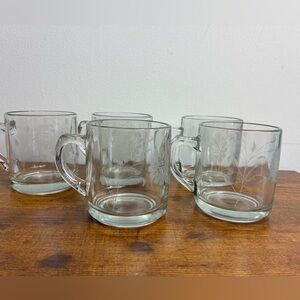 Vintage Etched Floral Glass Coffee Mugs – Set of 5